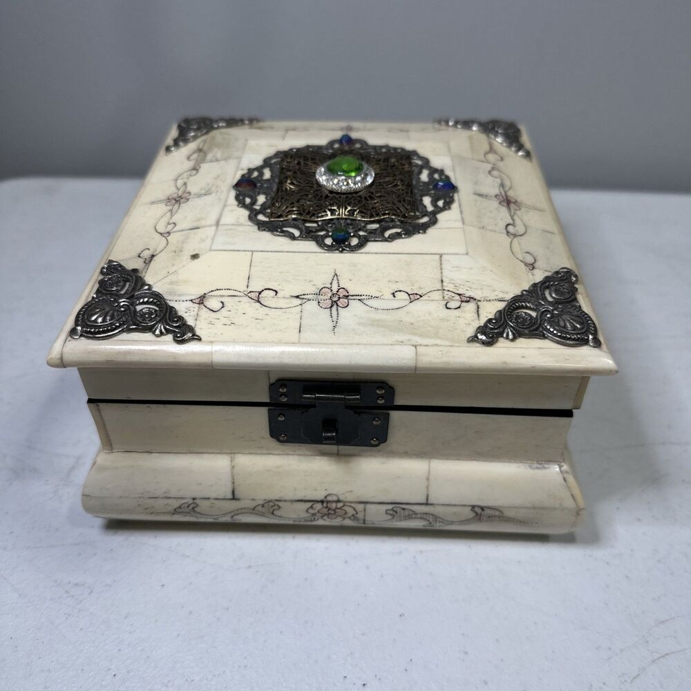 Vintage Jo Marz First Edition Trinket Box Bone Brass See Picture For Back Damage